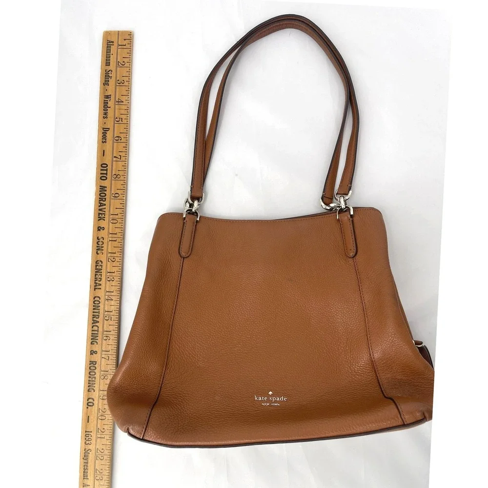 Kate Spade Leila Triple Compartment Shoulder Bag Brown Pebbled Leather Tote